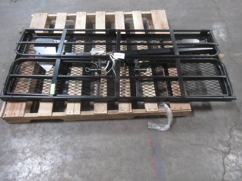 lot 409 image: OKLEAD 400 Lbs Heavy Duty Hitch Mount Cargo Carrier 60 x 24 x 14.4 Folding Cargo Rack Rear Luggage Basket Fits 2 Receiver for Car SUV Camping Traveling, RS03B-1 - Missing Hardware.
