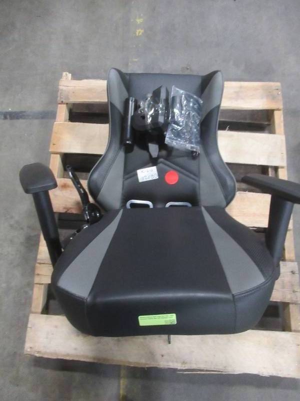 lot 415 image: Nokaxus Gaming Chair Large Size High-back Ergonomic Racing Seat with Massager Lumbar Support and Retractible Footrest  (YK-6008-BLACK) - Missing Baseother parts. May have slight damage - Swivel plate.