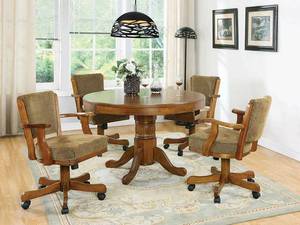lot 102 image: Coaster Furniture Mitchell  3-in-1 Oak Game Table And Chairs Set (Scratch & Dent See Photos) Model 100201-S5