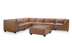 lot 116 image: Abbyson Furniture Wallingford 7-piece Modular Leather Sectional with Ottoman Model RX-6746-CAM (5 pcs only 2 pcs missing)