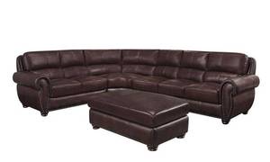 lot 117 image: Austin 7-Piece Leather Sectional Set in Brown Model PRM-AUSTINSEC (3 pcs ONLY Missing 4pcs See Photos)
