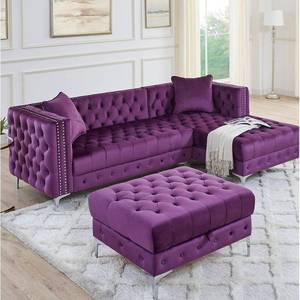 lot 128 image: Everly Quinn Beliveau 95 Wide Velvet Right Hand Facing Sofa & Chaise with Ottoman Model D6327-D1107 (Small Tear See Photos)