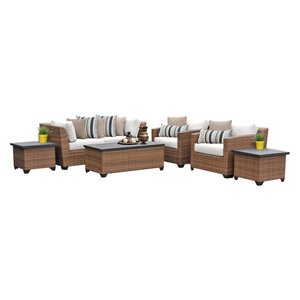 lot 144 image: Waterbury All Weather WickerRattan 4 - Person Seating Group Model TKC-DPF-LAG07D (Missing 1 Arm Chair)