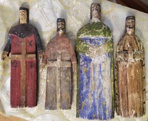 lot 1 image: Folk Art Wood Carved Santos Collection of 4