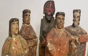 lot 2 image: Folk Art Wood Carved Santos Collection of 5