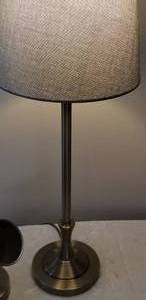 lot 64 image: Brushed Brass Candlestick Table Lamp and Spot Light