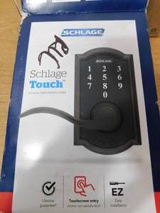 lot 14 image: Schlage Camelot Aged Bronze Electronic Door Lock with Accent Door Lever