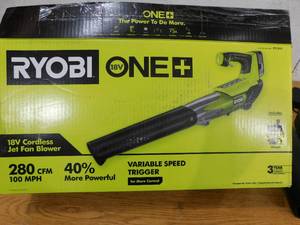 lot 78 image: RYOBI ONE 18V 100 MPH 280 CFM Cordless Battery Variable-Speed Jet Fan Leaf Blower with 4.0 Ah Battery and Charger