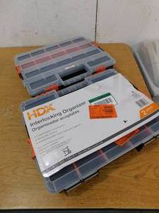 lot 129 image: HDX 15-Compartment Interlocking Small Parts Organizer in Black (2-Pack)