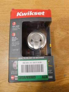 lot 141 image: Kwikset Satin Nickel Single Cylinder Deadbolt featuring SmartKey Security with Microban Antimicrobial Technology