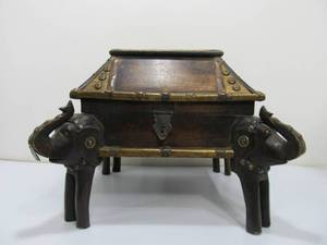 lot 20 image: Carved Wooden Elephant Box or Stool