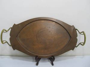 lot 21 image: Old Vintage Signed Hand Hammered Copper Serving Tray