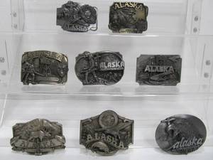 lot 27 image: Lot of 8 Vintage ALASKA Belt Buckles