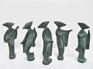 lot 36 image: Set of 5 Vintage Mid Century Cast Iron Japanese Geisha Girl Statues