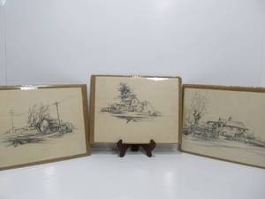 lot 52 image: 3 Old Vintage Signed Original Drawings
