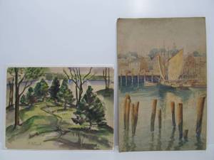 lot 58 image: 2 Old vintage Unframed Original Watercolor Paintings