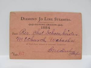 lot 63 image: Original 1884 Diamond Jo Steamer Line Season Pass