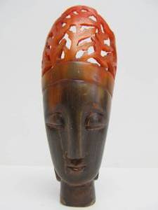 lot 84 image: Carved Vintage Buffalo Horn Face Sculpture