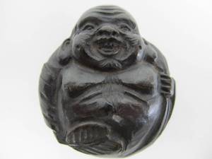 lot 90 image: Small Antique Carved Wood Buddha Box