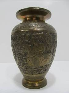 lot 114 image: Antique Chased Brass Oriental Vase