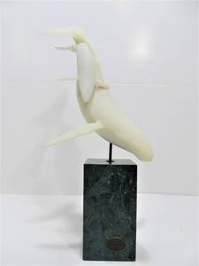lot 123 image: John Perry Humpback Whale Mother & Calf Sculpture on Marble Base