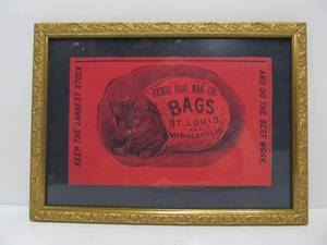 lot 127 image: Early Bemis Bro. Bags Co. St. Louis and Minneapolis Advertisement Framed