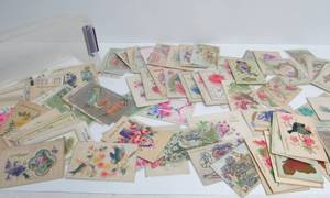 lot 100 image: Large Group of Antique Embossed & Embellished Postcards
