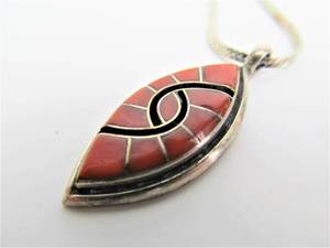 lot 129 image: Handmade Sterling Silver & Red Coral Zuni Necklace Pendant by Amy Wesley