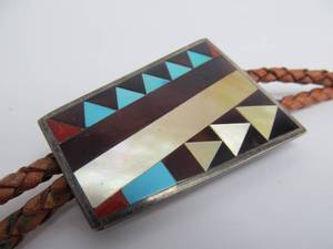 lot 134 image: Southwestern Sterling Silver & Inset Gemstone Bolo Tie