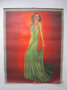 lot 240 image: Large Vintage 1940s-50s Pinup Calendar Print - Lets Go 