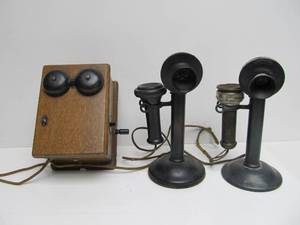 lot 242 image: 2 Antique Candlestick Phones