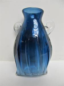 lot 244 image: Signed Handmade Blue Art Glass Hanging Vase