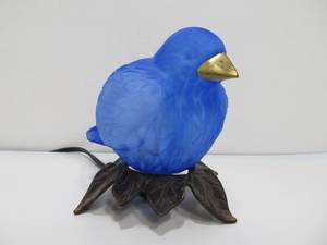 lot 176 image: Blue Glass Bird Lamp wMetal Base 