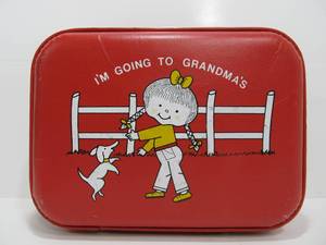 lot 197 image: Vintage Im Going to Grandmas Red SuitcaseTrain Bag