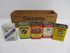 lot 265 image: Nice Group of Vintage Spice Tins & Fairway Cheese Box