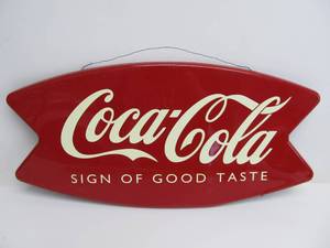 lot 266 image: Retro COCA COLA Metal Fishtail Advertising Sign