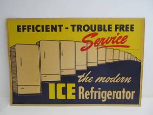 lot 269 image: Awesome Original 1940s Modern ICE Refrigerator Store Display Service Sign