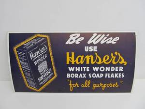 lot 270 image: Vintage 1940s Hansenss White Wonder Borax Flakes General Store Cardboard Sign
