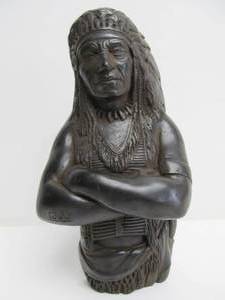 lot 296 image: Very Nice Carved Stone Native American Chief Sculpture