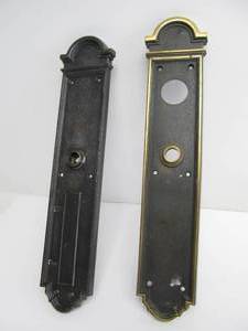 lot 297 image: 2 Large Antique Door Plates - Brass & Cast Iron