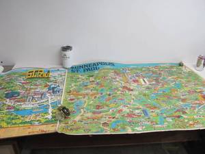 lot 299 image: 2 Large Vintage 1970s MINNEAPOLIS & SAINT PAUL Landmark Maps
