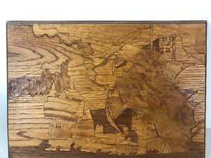 lot 329 image: Vintage 1960s Folk Art Butternut Wood Inlaid Nautical Artwork by Chris Effrem