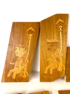 lot 330 image: Group of Folk Art Inlaid Wood Artworks