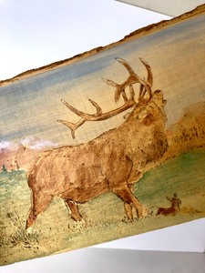 lot 331 image: Excellent Signed Hand Colored Pyrography Artwork - Bugling Elk