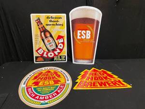lot 40 image: Lot of 4 tin tackers Red Hook Blonde, ESB, Rich Amber and Brewery, New