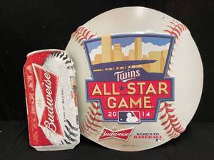 lot 10 image: Budweiser  MN Minnesota Twins, MLB All Stars metal tacker, NIB