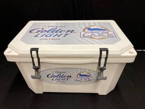 lot 76 image: Grizzly Brand, bear proof, rotomolded, Michelob Golden Light cooler, NIB