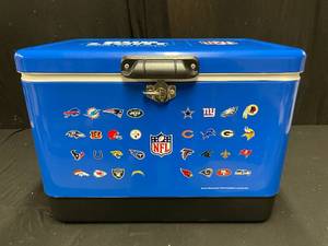 lot 75 image: Bud Light NFL logo cooler with all team logos, NIB