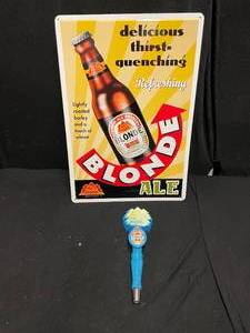 lot 166 image: Red Hook Blonde Ale tap handle and tin tacker