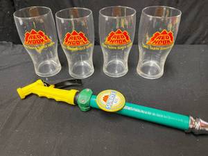 lot 171 image: Lot of 4 Red Hook pint glasses and Sunrye Ale garden hose tap handle